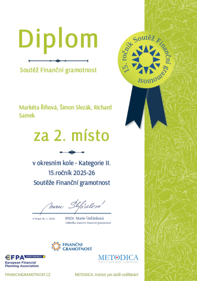 Naši žáci uspěli v Soutěži Finanční gramotnost