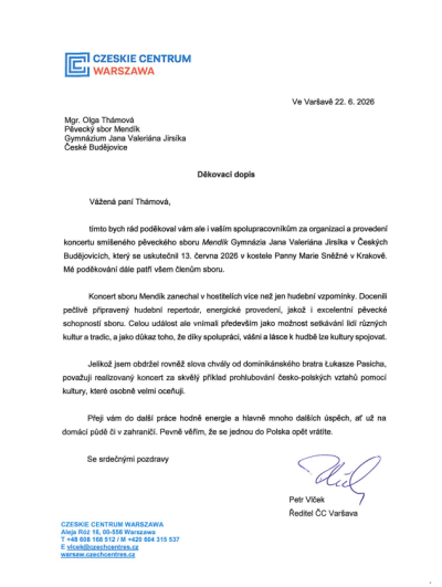 Mendík zazpíval českým krajanům v polském Krakově
