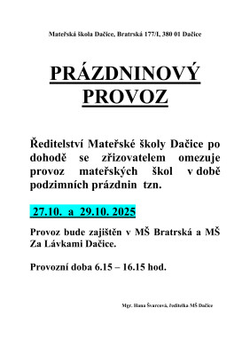 Prázdninový provoz